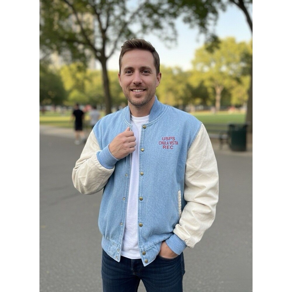 Vtg USPS Chula Vista Rec Auburn Sportswear Varsity Denim Jacket 5XL-6XL? Quilted